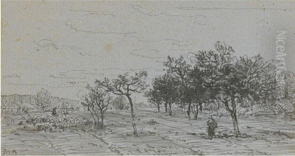 Landscape With A Peasant Working In A Field, A Ridge Of Hills Inthe Distance - view 1