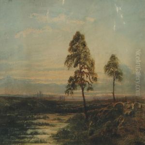 Landscape With Trees And People In The Background Acity by Theodore Rousseau