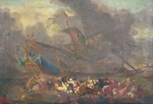 A naval battle between an Ottoman and a Christian fleet