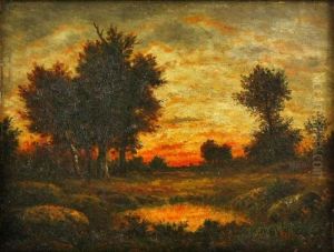 Coucher Du Soleil Dans Le Paysage A Barbizon by Theodore Rousseau