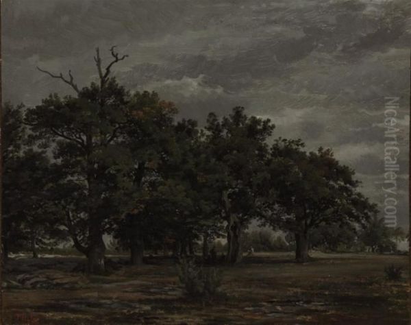 An Artist Sketching With Other Figures In A Wooded Landscape - view 1