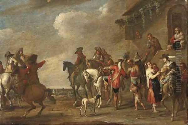 Cavalrymen at halt by an inn - view 1