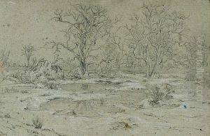 Arbres Au Bord D'une Mare En Foret De Fontainebleau by Theodore Rousseau