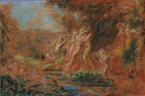 Satyre Et Nymphe Avec Amour Dans Un Bois by Ker Xavier Roussel