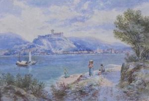 View Of A Lakeside Town And Castle On The Italian Or Swiss Lakes by Charles Rowbotham