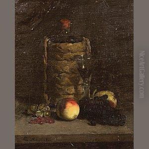 A Still Life With Fruit And Wine On A Table by Ferdinand Victor Leon Roybet