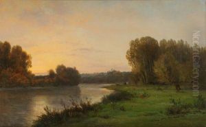 Bord De Riviere Au Crepuscule by Jules Rozier