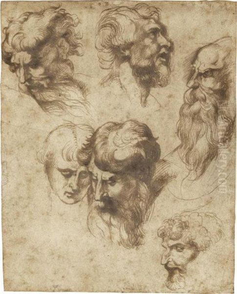Studies Of Six Male Heads, After Raphael - view 1