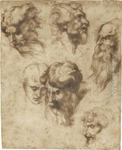 Studies Of Six Male Heads, After Raphael by (studio of) Rubens, Peter Paul