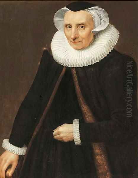 Portrait of a lady, three-quarter-length, in a black fur-lined cape and costume, and a lace white ruff - view 1