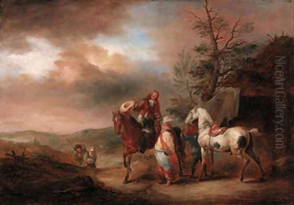Huntsmen resting their horses - view 1