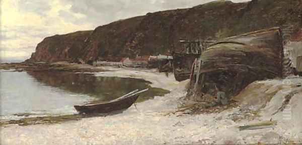 Mending the lobster pot - view 1