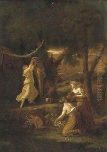 Nymphs decorating a herm with garlands by Adriaen Van Der Werff
