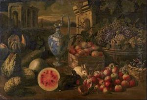 Meloni, Anguria, Uva, Mele, Melograno, Cestino Di Fichi, Cesto Di Pesche