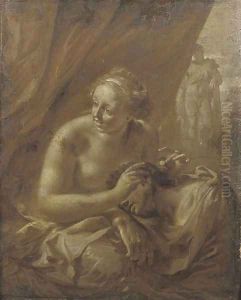 Samson and Delilah; 'en brunaille' by Adriaen Van Der Werff