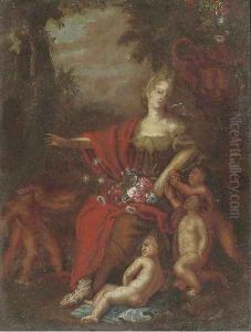 Flora in a landscape with putti
