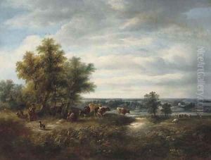 Children with cattle in a Kent landscape by Edward Williams