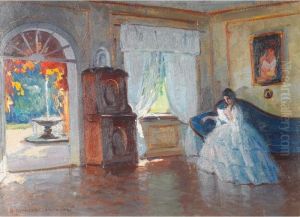 Lady Reading A Letter In A Sunlit Parlour