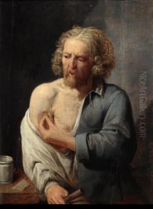 Portrait Of A Man Tending His Injury