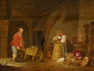 Barn Interior With Two Farmers