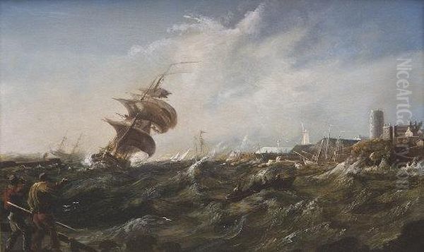 A Stormy Seascape With Figures And Boats - view 1