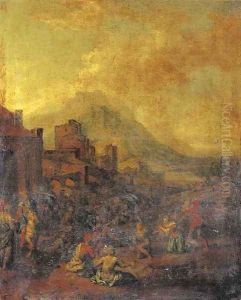 A captured city with prisoners being executed