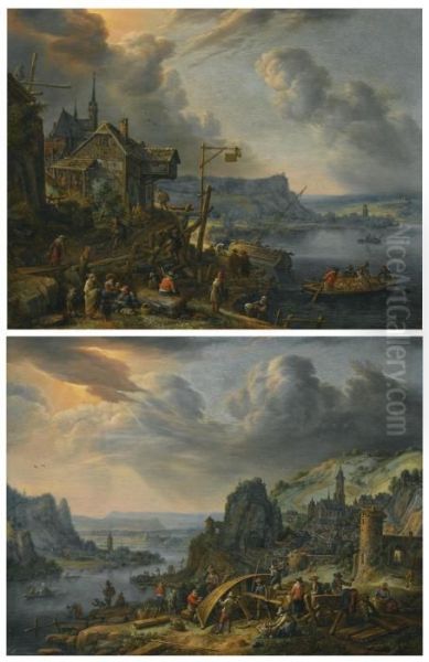 A Rhenish River Landscape With Many Figures Outside A Tavern - view 1