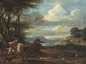 An extensive valley with a stag hunt