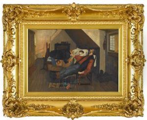 Cottage Interior With Sleeping Figures