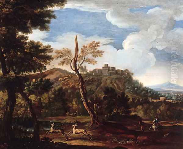 An extensive landscape with a deer hunt - view 1