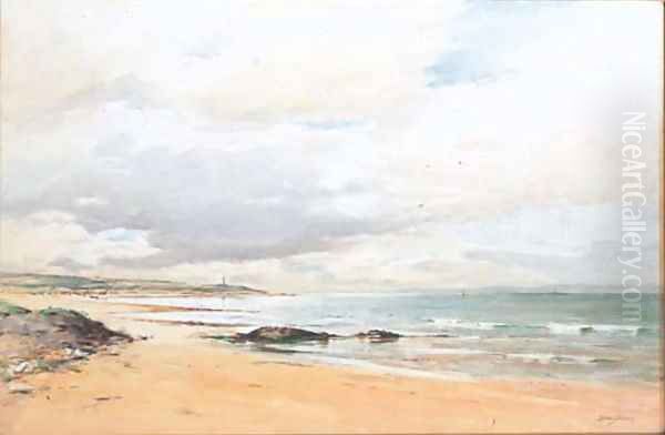 A coastal landscape with a lighthouse in the distance - view 1