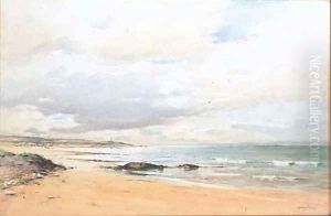 A coastal landscape with a lighthouse in the distance