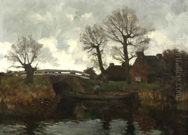 Landscape with a cottage and a fisherman on a canal - view 1