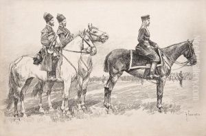 Tsar Nikolai Ii On Horseback by Nikolai Semenovich Samokish
