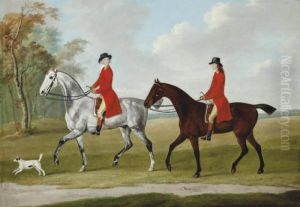 John And Andrew Corbet On Two Hunters, With A Terrier, In An Extensive Landscape by John Nost Sartorius