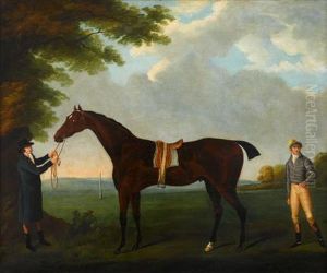 'diamond,' Held By A Groom, With His Jockey Dennis Fitzpatrick, In A Landscape