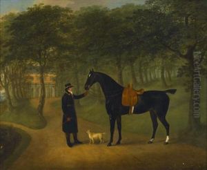 A Saddled Horse With Groom Outside A Country House