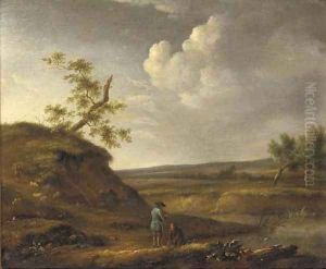 A river landscape with fishermen on a track A river landscape with fishermen on a track