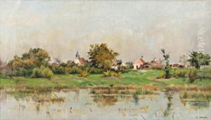 Village Au Bord De La Riviere by Adrien Jacques Sauzay