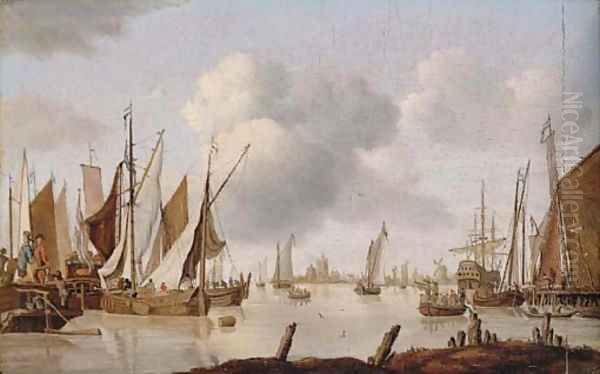 Dutch shipping off an estuary with a threemaster - view 1