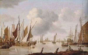 Dutch shipping off an estuary with a threemaster