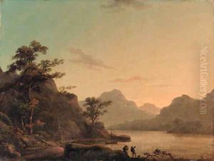 Ullswater from Gowbarrow Park, with a figure sketching in the foreground