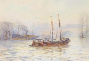 Shipping On The Thames Before London Bridge by William Harrison Scarborough