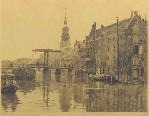 Oude Waal met de wasinrichting van de gezusters Vetkamp by Willem Witsen