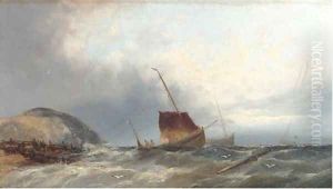 Fishing boats heading out from the beach by William Henry Williamson