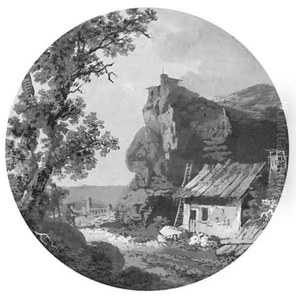 A landscape with a house near rocks - view 1