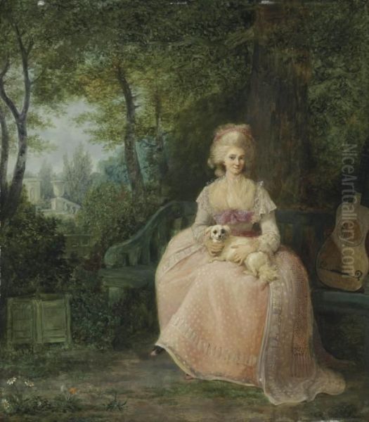 A Lady Seated With Her Pet Spaniel In A Park - view 1