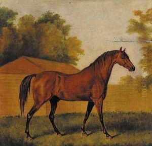 A bay racehorse in a landscape by James Ward