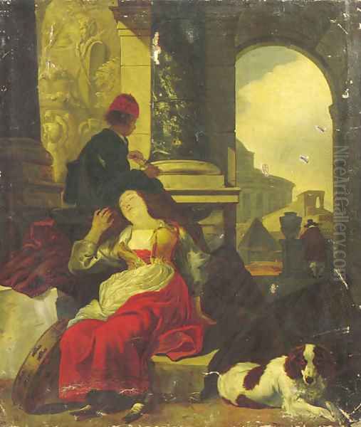 Shepherds resting by a city gate, classical ruins beyond - view 1