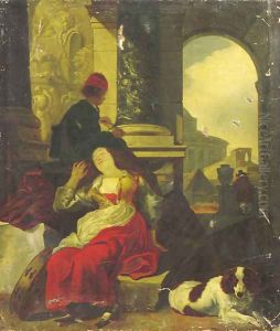 Shepherds resting by a city gate, classical ruins beyond by Jan Baptist Weenix